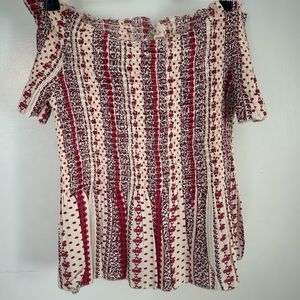 Bando cut detailed pattern peplum blouse top